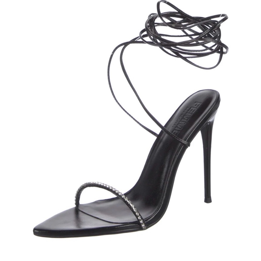 Sleek Black Stiletto Heels with Rhinestone Detail